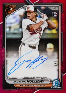 Jackson Holliday Red Refractor Rookie Autograph Card – 2024 Bowman Chrome Baseball