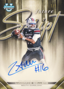 LaNorris Sellers Future Script Card – 2026 Bowman Football Jumbo Mega 4 Box Mixer #2 Drafted Teams