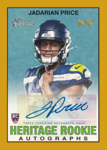Jadarian Price Heritage Rookie Autographs Card – 2026 Topps Heritage Football Hobby Box 12 Box Case Break #1 Teams