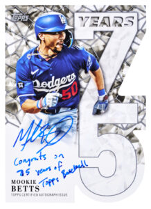 Mookie Betts 75 Years of Topps Die Cut Autograph Inscription Card –